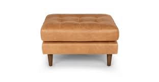 Round leather coffee table ottoman best tufted ottoman leather, source: Square Walnut Charme Tan Leather Ottoman Article