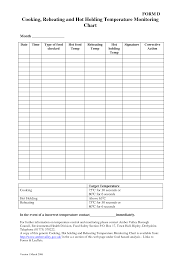 temperature chart template cooking hot holding and