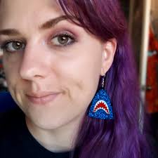 Big Jaws Shark Blue Glitter Dangle Earrings, Shark Jaws B Movie Shark Week  Jewelry, Harajuku Decora Glitter Jewelry