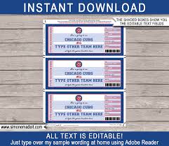 Chicago Cubs Game Ticket Gift Voucher Printable Surprise Baseball Tickets