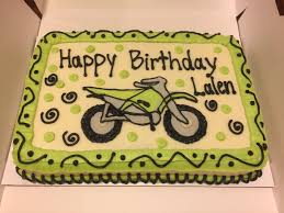 This Was A Fun Cake To Make For A Little Boy S Birthday Celebration Riding In Style On A Dirt Bike It S A 1 4 Shee Green Birthday Cakes Green Cake Bike Cakes