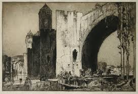 Frank Brangwyn The Valentre Bridge Cahors In The South Of France Zinc Plate Etching 1911 Paisaje Urbano Arte Ilustraciones