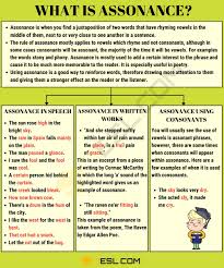 Assonance Definition And Useful Examples Of Assonance 7 E S L In 2020 Learn English Words English Vocabulary Words Writing Words