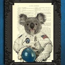 astronaut print space art koala in space suit poster dorm etsy space art space poster poster artwork