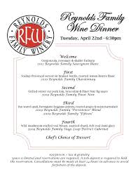 Reynolds Family Wine Dinner Menu Wine Dinner Dinner Menu Dinner
