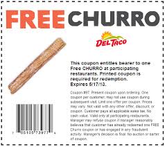 Free Churro At Del Taco At Top Savings Del Taco Churros Print Coupons
