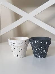 Black And White Pot Painting Ideas Check Out This Item In My Etsy Shop Https Www Etsy Com Uk Listing 549693754 Set Of 2 Small Hand Paint Painted Pots Diy Painted Flower Pots Painted Plant Pots