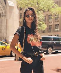90 Fashion Black And Yellow Graphic Tee Women S Black Graphic Tee With Black Denim Bottoms Women S Fashion Summer Style Street Style How To Style Casual Ou Black Outfit Edgy Womens Fashion Style
