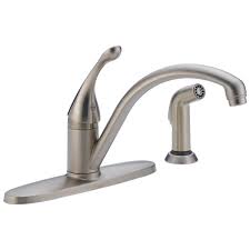 The delta essa pull down kitchen faucet has a simple design with straightforward features, but it's a classic that fits well in any kitchen. Single Handle Kitchen Faucet With Spray 440 Ss Dst Delta Faucet