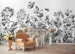 York designer series, schumacher, cole & son, magnolia home Black And White Floral Wallpaper Mural Wallpaper Wallmur