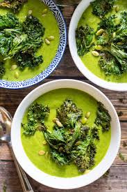 This Green Goddess Vegan Broccoli Soup Is Topped With Crunchy Savoury Kale Chips And Packed With Tons Of Leaf Greens Recipe Vegan Soup Recipes Healthy Recipes