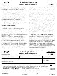 This is the official irs form used by employees to declare their withholding exemptions from their paycheck. Irs Form W 4p Download Fillable Pdf Or Fill Online Withholding Certificate For Pension Or Annuity Payments 2019 Templateroller