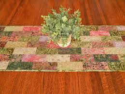 Quilted Batik Table Runner In Shades Of Green And Pink Coffee Table Runner Small Dining Table Runner Batik Table Runners Table Runners Dining Table Runners
