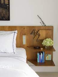 Custom Finish Headboard With Shelves Stylish Bedside Tables Floating Shelves Living Room