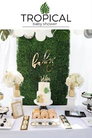Darling Tropical Flora Baby Shower With Golden Details Tropical Baby Shower Pineapple Baby Shower Hawaiian Baby Showers