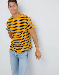 2021 wholesale new design plain yellow casual t shirt fitness gym slim fit custom logo men workout t shirt with stripe. New Look Oversized T Shirt In Yellow Stripe Outfits With Striped Shirts Striped Tshirt Men Yellow Striped Shirt