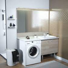 Meuble de salle de bain. Meuble Vasque De Salle De Bain Avec Emplacement Lave Linge Concept Machine A Laver Chene Vert