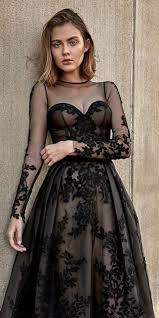 Dark Romance 21 Gothic Wedding Dresses Gothic Wedding Dresses A Line With Illusion Long Sleeves F In 2020 Schwarzes Kleid Zur Hochzeit Gothic Kleider Kleid Hochzeit