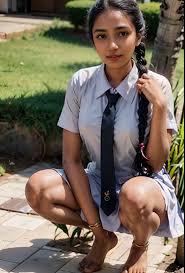 Foto real. Una colegiala de Sri Lanka , Usando un vestido corto y ajustado  de c - SeaArt AI