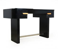 Poplar wood, mdf, lacquer, high gloss, stainless steel legs color available: For Sale Art Deco Desk In Piano Lacquer Black Finish With Leather Inset Top Art Deco Desk Art Deco Deco