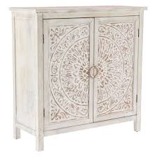 Browse our variety of kitchen cabinet colors—give your kitchen the upgrade it needs Decmode Whitewashed Carved Medallion 2 Door Cabinet