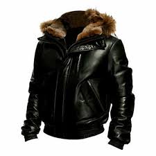 Sponsored Ebay Men S Goose Bomber Hooded Fur Collar Black Genuine Sheepskin Leather Jacket Leather Jacket Street Style Leather Bomber Jacket Leather Jacket