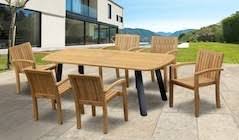 This patio dining table features a rippled glass top that's attractively contrasted by. Teak And Metal Outdoor Tables Metal And Teak Garden Dining Tables Corido