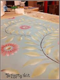 How To Stencil A Floorcloth Using Chalk Paint Decorative Paint And Our Indian Floral Stencil Painted Floor Cloths Floor Cloth Painted Rug