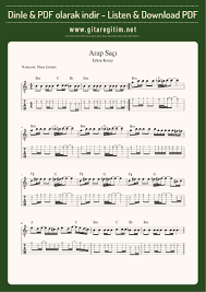 Arap Saci Gitar Nota Tab Gitaregitim Net Gitar Notalara Dokulmus Muzik Flut