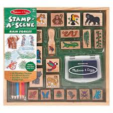 Melissa Doug Stamp A Scene Stamp Set Rain Forest 20 Wooden Stamps 5 Colored Pencils And 2 Color Stamp Pad Wooden Stamps Stamp Pad Colored Pencils