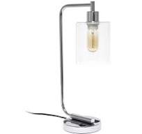 Lalia Home Modern Iron Desk Lamp with USB Port and Glass Shade - Chrome