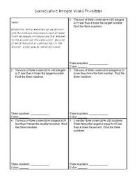 Consecutive Integer Word Problems Coloring Page Integers Word Problems Word Problems Integers