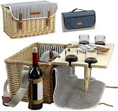Happypicnic Panier Pique Nique En Osier Pour 4 4 Kit Panier En Osier De Pique Nique Service Cadeau De Vin Panier Pique Nique Panier En Osier Panier Isotherme