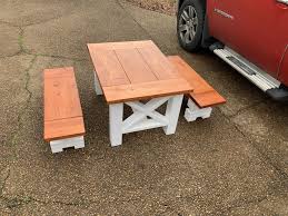 Kids Farmhouse Table And Bench Farmhouse Picnic Table Diy Farm Table Farmhouse Table