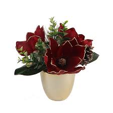 The flowers of cleopatra have a firm texture and are weatherproof. Flora Bunda 8 5 Inch Artificial Potted Magnolia Arrangement In Burgundy Bed Bath Beyond