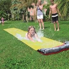The park is made up of three different pools and a center featuring several waterslides. Pvc Backyard Sprinkler Splash Pool Water Slide Fun Wave Rider Park Outdoor Garden Lawn Summer Kids Toy Giant Surf Surfboard Fun Lawn Water Slides Pools Aliexpress
