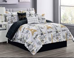 Amazon coyote_sc five queens court. Sapphire Home 7 Piece Queen Comforter Set With Shams Bedskirt Cushions Paris Eiffel Tower Theme Bed Cover Bed In A Bag Black White Gold 7pc Comforter Queen Paris Black Gold Walmart Com