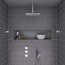 Modern Shower With Dark Grey Tiles And Niche This Looks So Top 60 Best Grey Bathroom Tile Ideas Neut Grey Bathroom Tiles Modern Shower Tile Tile Shower Shelf