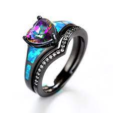 Radiate sophistication and elegance with opal jewelry from macy's. Dark Black Gothic Style Lab Blue Opal Ring Sets With Heart Rainbow For Women Rings Aliexpress
