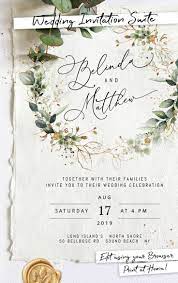 Cleo Greenery Faux Gold Wedding Invitation Template Editable Etsy Wedding Invitations Boho Greenery Wedding Invitations Gold Wedding Invitations