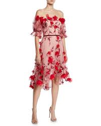 Marchesa Notte Off The Shoulder 3d Floral Embroidered Cocktail Dress Embroidered Cocktail Dress Cocktail Dress Wedding Designer Cocktail Dress