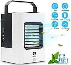 Picture showing home mini air conditioner portable air cooler 7 colors led usb cooler fan air cooling fan rechargeable fan for office room. Mobile Air Conditioner Mini Air Cooler Small Personal Air Conditioner Portable 4 In 1 Evaporator Humidifier Air Freshener Fan With 3 Speeds For Bedroom Living Room Office Amazon De Baumarkt