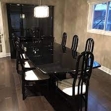 Shiny hand painted black lacquer oriental corner chair inlaid with mother of pearl. 13 Piece Dining Room Set Wild Country Fine Arts