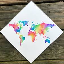 Watercolor World Map For Graduation Cap Grad Cap Designs Graduation Cap Cap Map