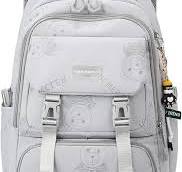 zeizafa Niedlicher Schulrucksack mit Anhänger, Teenager, Mädchen, Laptop,  Reiserucksäcke für Studenten, mehrere Taschen, Tagesrucksack, grau, Size ...