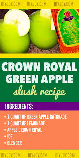 This drink blends the oak, vanilla, and fruit notes of crown royal with bitters, lemon juice, and a touch of citrus soda to create a drink that's similar to in addition to the signature series and master series, crown royal offers a flavor series with options like apple, peach, vanilla, salted caramel, and texas. Crown Royal Green Apple Slush Recipe