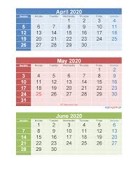 April May June 2020 Calendar 3 Months Per Page Printable Free Printable 2020 Calendar Templates Calendar Template 2020 Calendar Template Calendar
