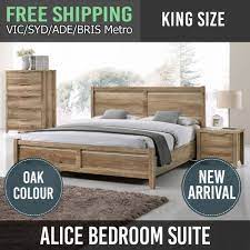 Bedroom Suite King Size Mdf Aesthetic Strong Pole Legs Oak Flat Pack 4pcs Alice Queen Sized Bedroom Queen Size Bedroom Suites King Size Bedroom Suites
