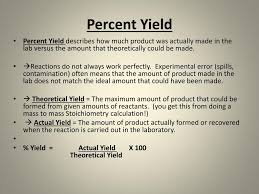 Percent difference percent error calculations are performed when you are comparing your experimental result with an accepted or true value for the quantity. Ppt Limiting Reactants And Percent Yield Powerpoint Presentation Free Download Id 4501077