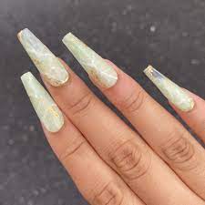 Jaded In 2021 Green Acrylic Nails Jade Nails Acrylic Nails Coffin Pink